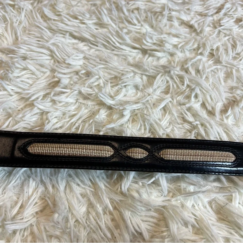 Men’s Black Brighton Leather Belt With Straw Detail See Photos Fo Measurements